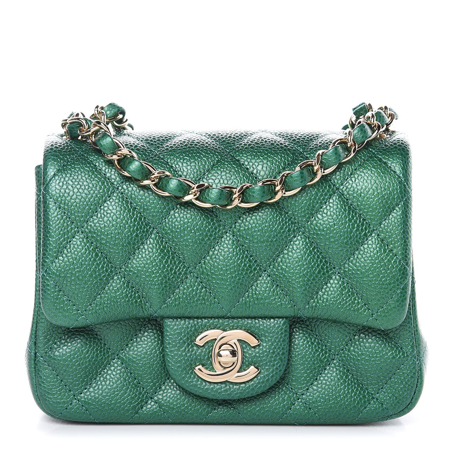 Chanel Metallic Caviar Quilted Mini Square Flap Green 1 of 10