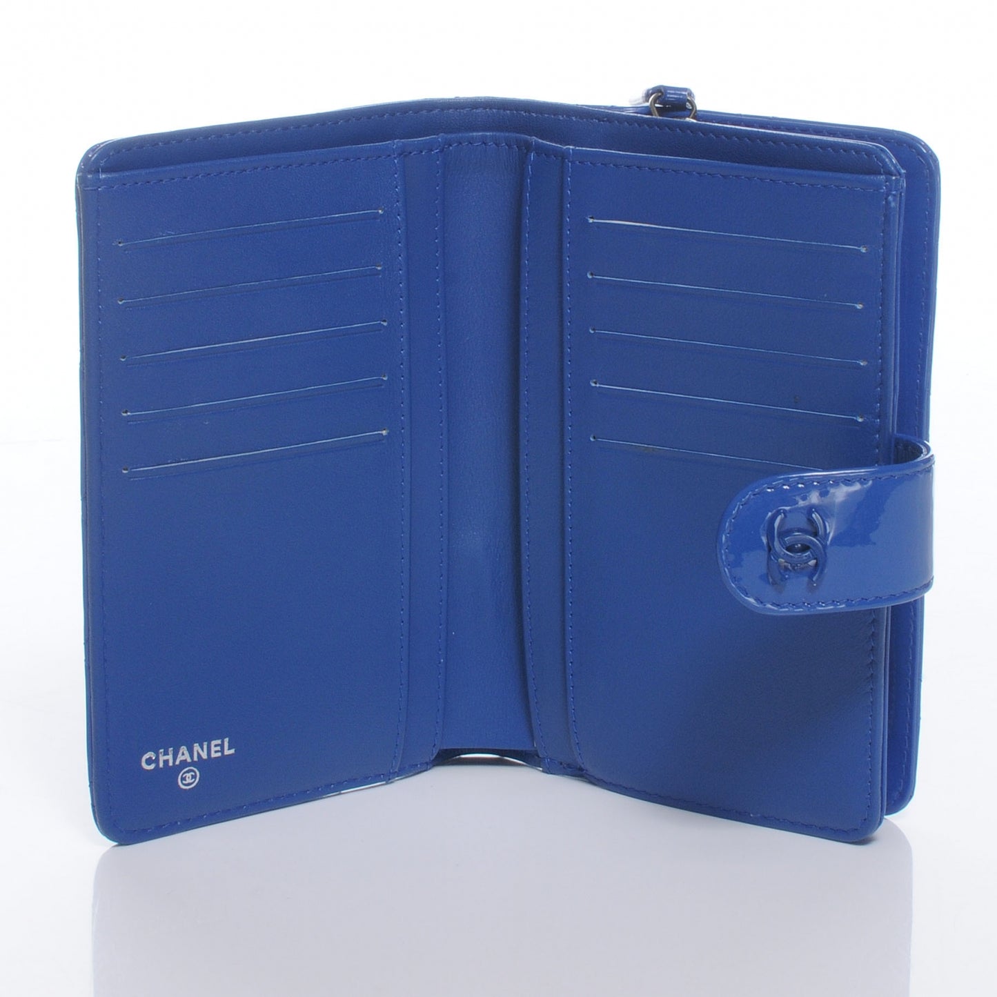 Patent Quilted Compact Zip Wallet Blue