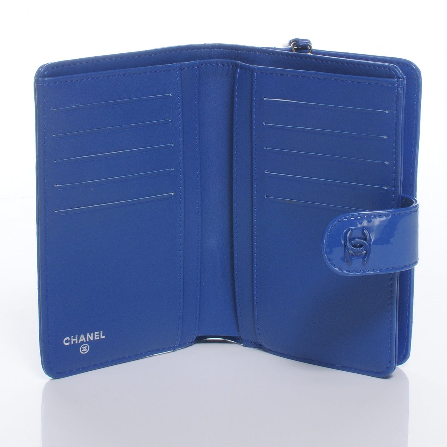 Chanel Patent Quilted Compact Zip Wallet Blue 5 of 7