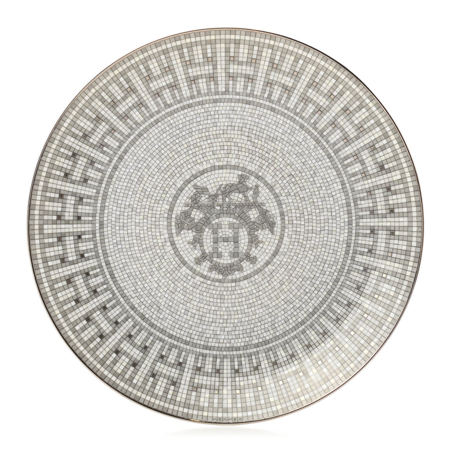 Hermes Porcelain Mosaique au 24 Platine Dessert Plate 8.3 1 of 7