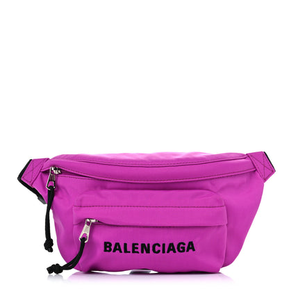 Balenciaga Sport Nylon Logo Embroidered Small Wheel Beltpack Fuchsia Black 1 of 8