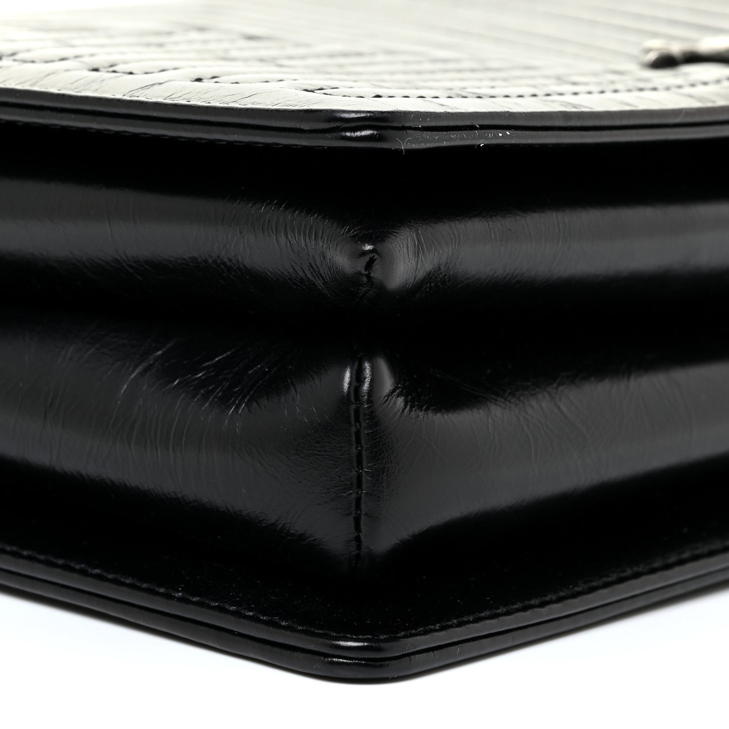 Glazed Calfskin Quilted Medium Korean Garden Flap Black