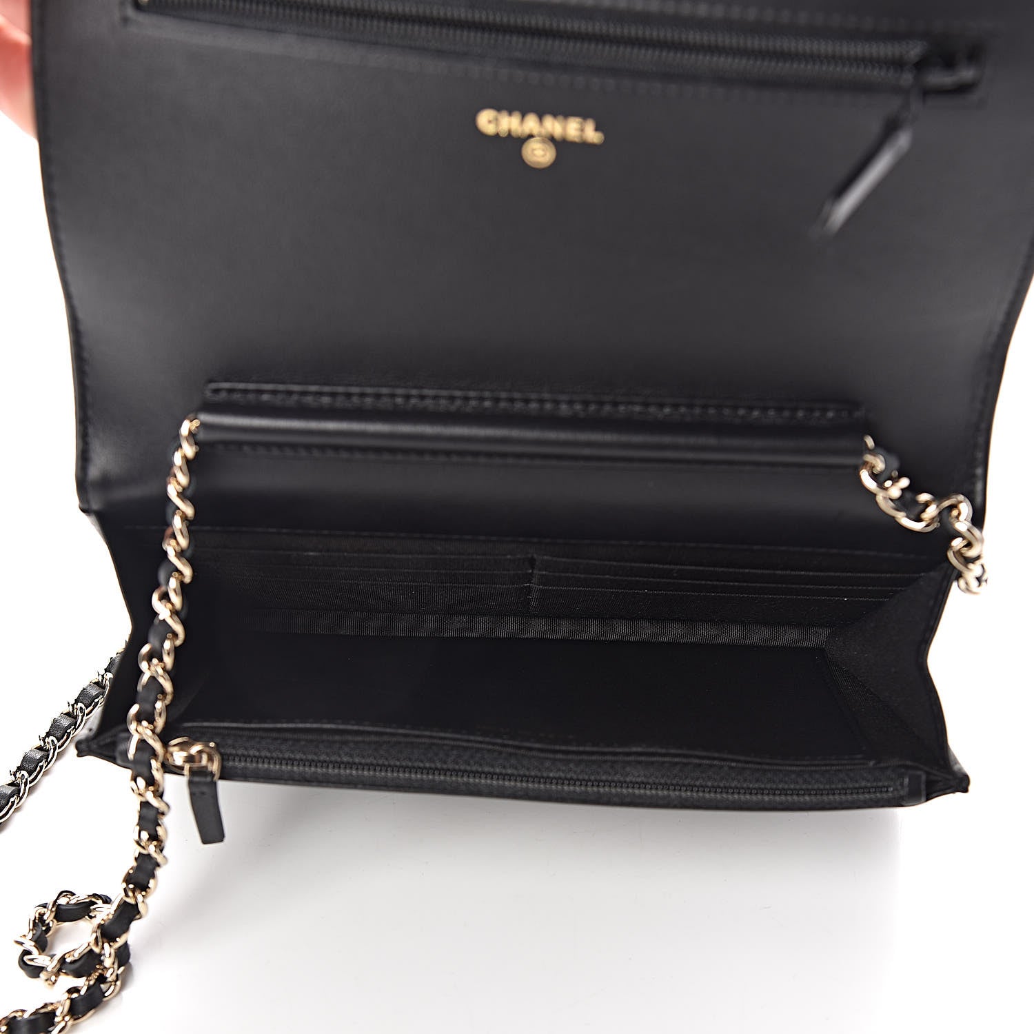 Chanel Metallic Goatskin Lambskin Boy Wallet on Chain WOC Black Gold 5 of 13