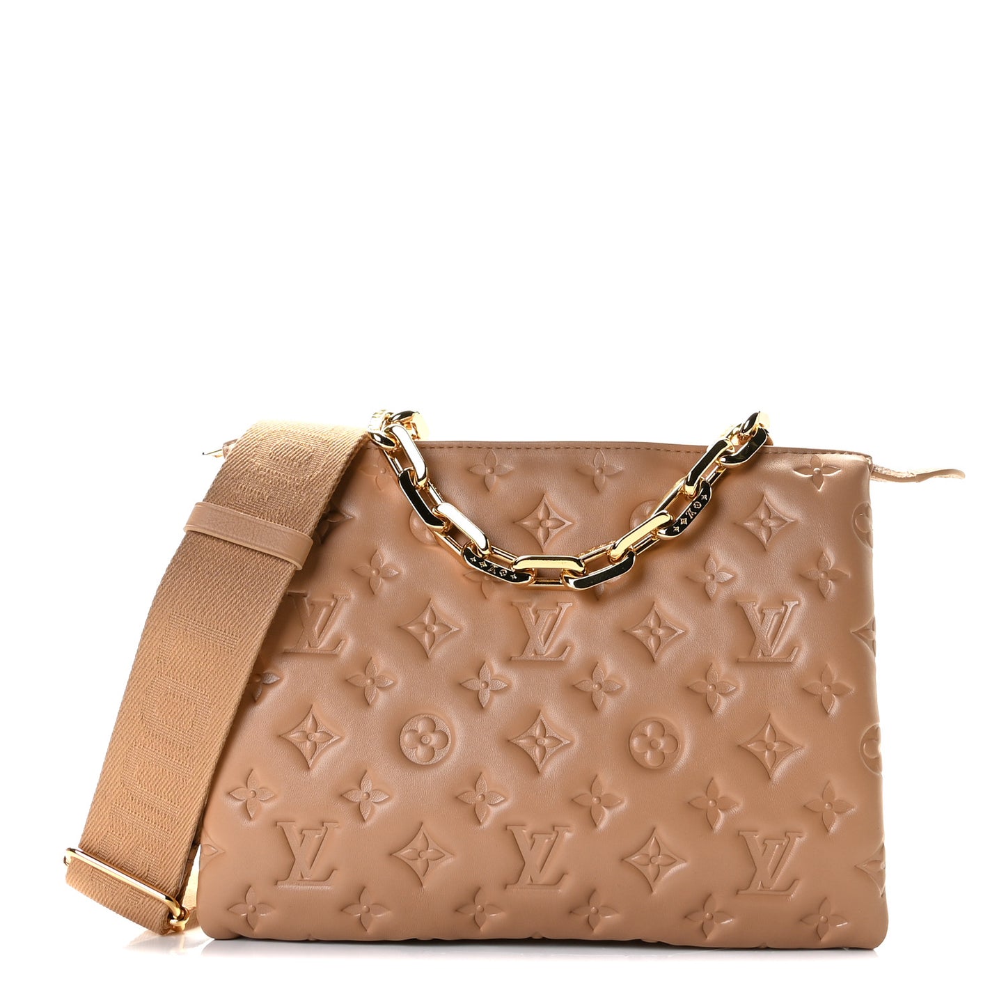 Lambskin Embossed Monogram Coussin PM Camel