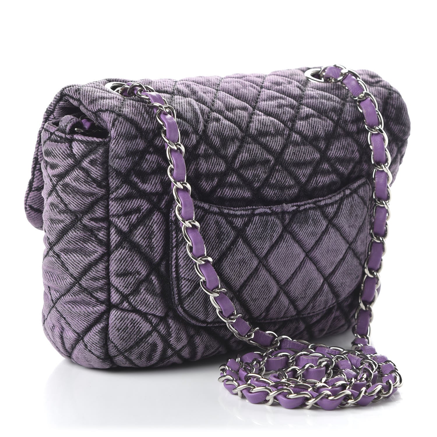 Chanel Washed Denim Quilted Small Denimpression Flap Violet Purple Black 3 of 10