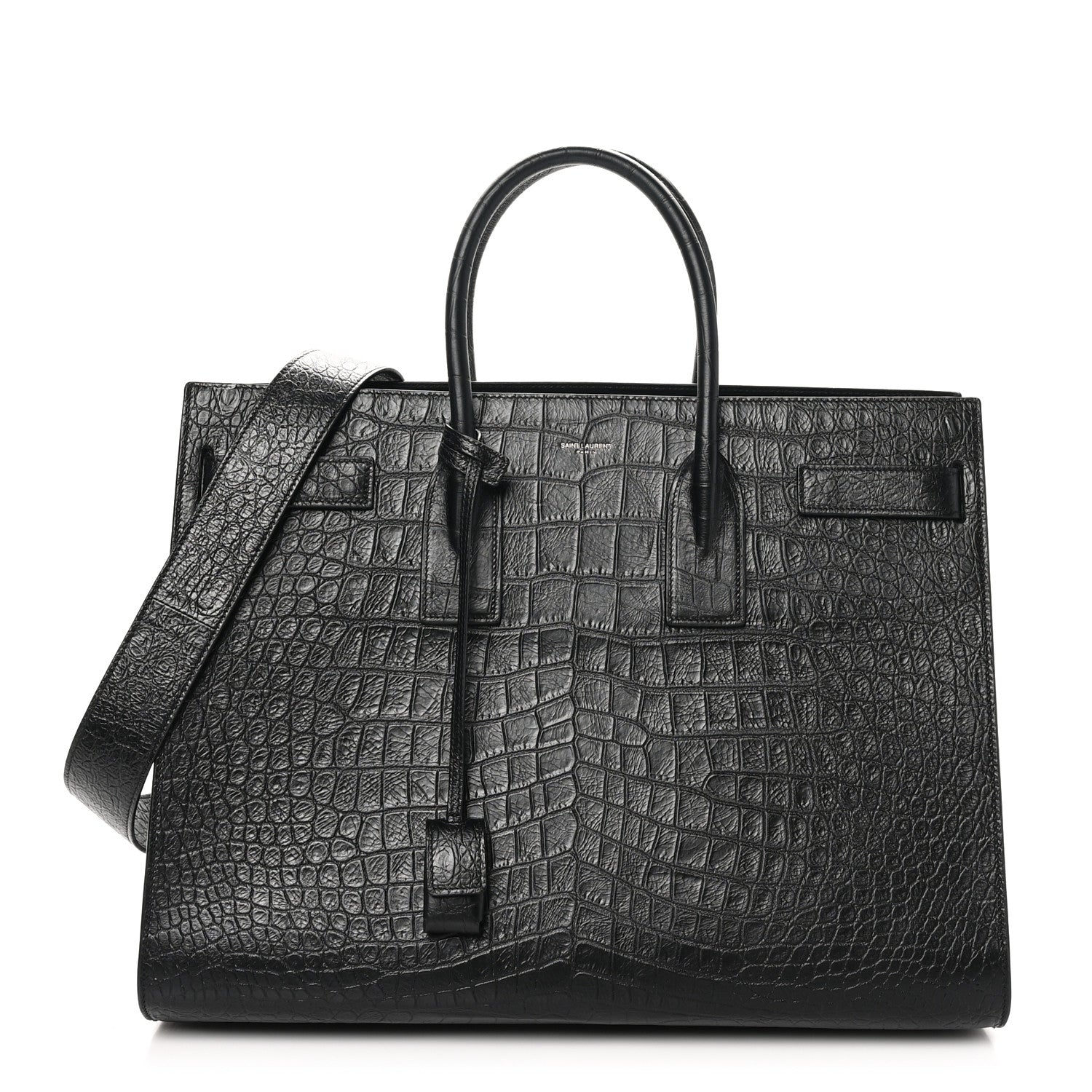 Saint Laurent Calfskin Crocodile Embossed Large Sac De Jour Carryall Black 1 of 10