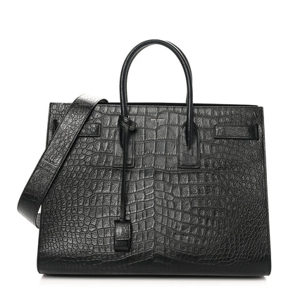 Saint Laurent Calfskin Crocodile Embossed Large Sac De Jour Carryall Black 1 of 10