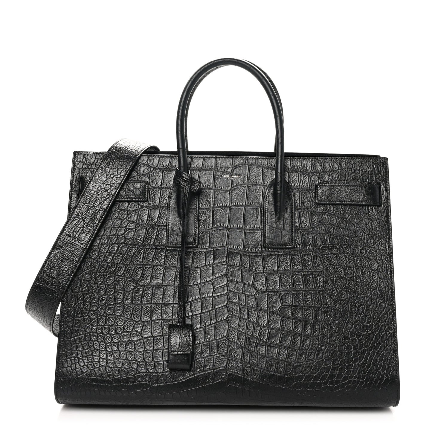 Calfskin Crocodile Embossed Large Sac De Jour Carryall Black