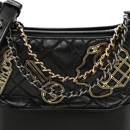 Chanel Aged Calfskin Quilted Charms Small Gabrielle Hobo Black 7 of 9