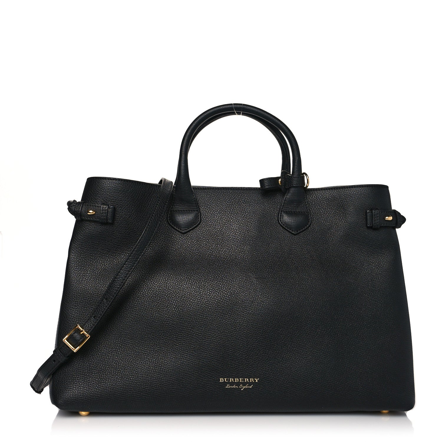 Burberry Grainy Calfskin House Check Large Banner Tote Black 1 of 11