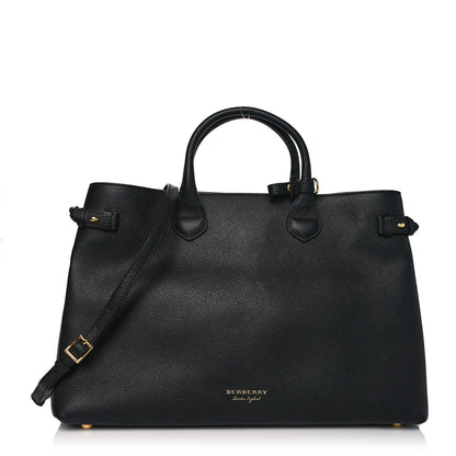Burberry Grainy Calfskin House Check Large Banner Tote Black 1 of 11