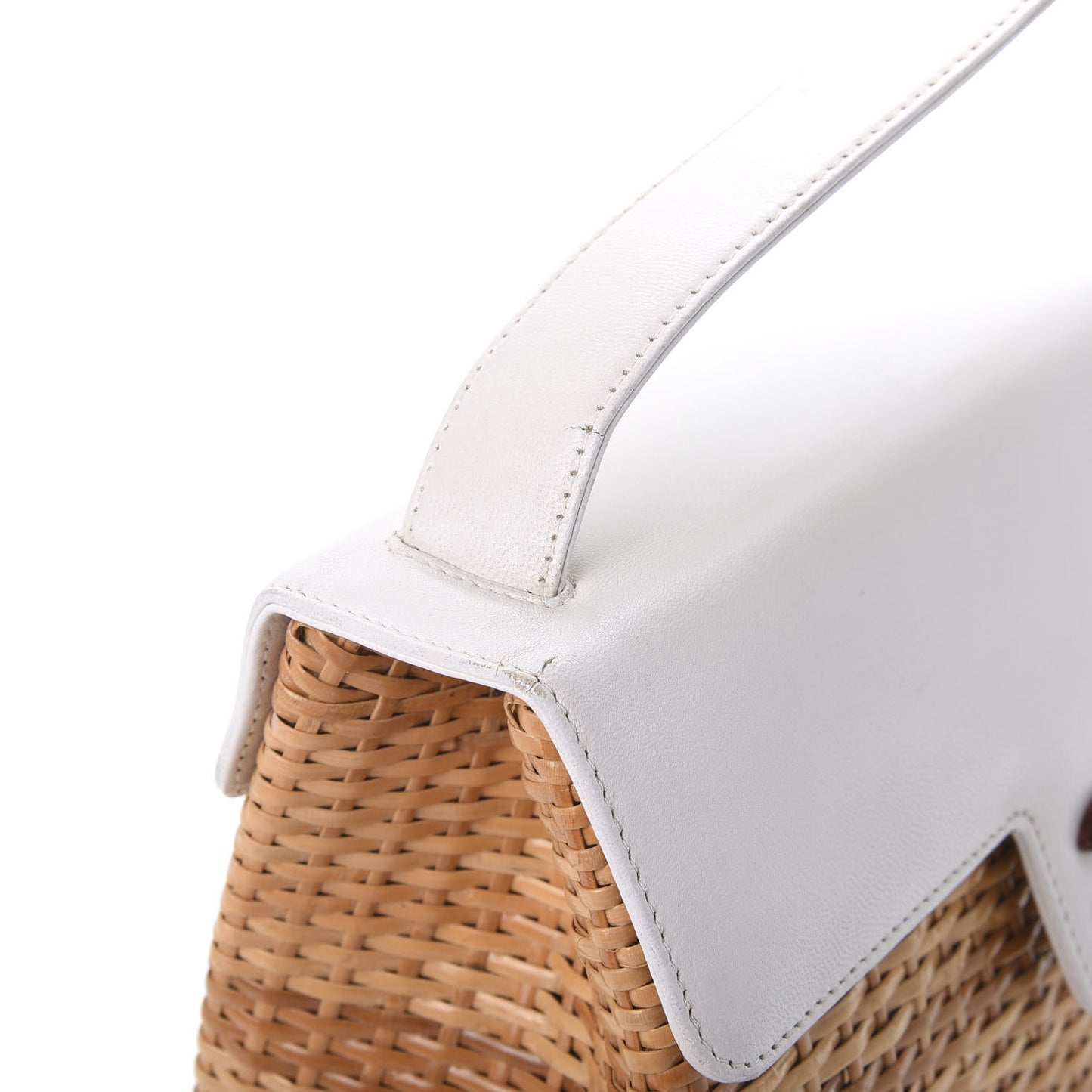 Calfskin Rattan Basket Flap Shoulder Bag White