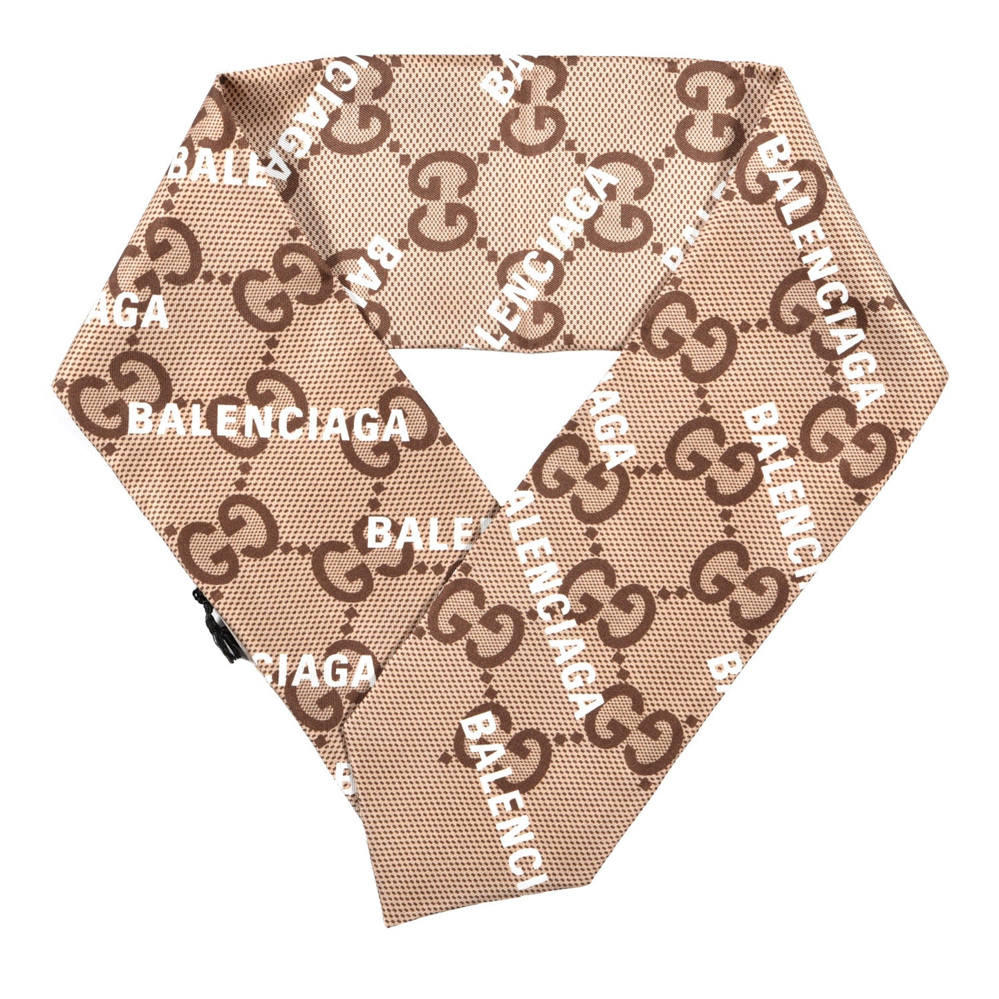 X BALENCIAGA Silk Twill Maxi GG Monogram GG B Neck Bow Scarf Beige White