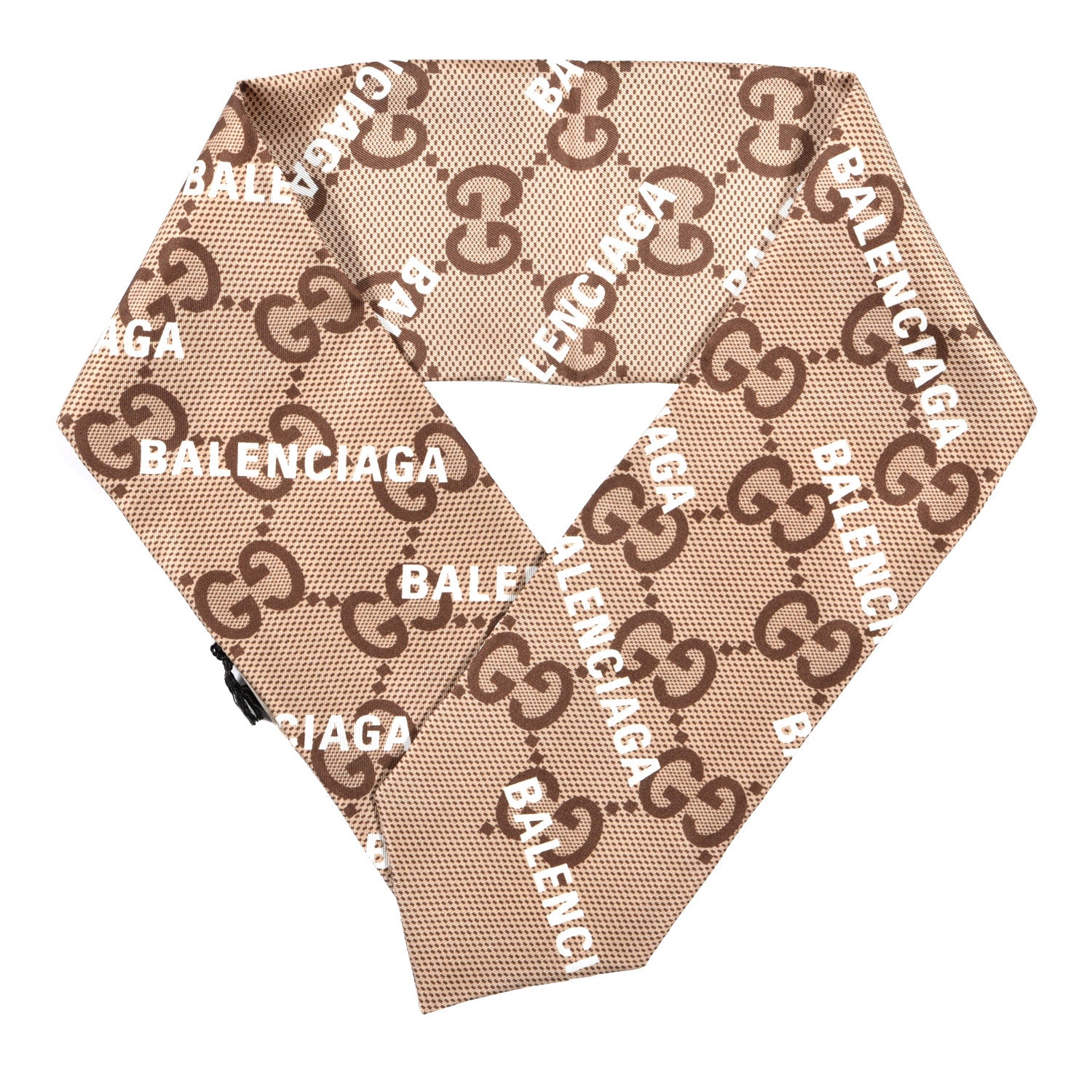 Gucci X BALENCIAGA Silk Twill Maxi GG Monogram GG B Neck Bow Scarf Beige White 1 of 3