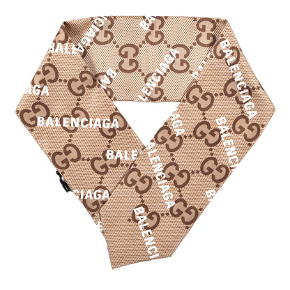 Gucci X BALENCIAGA Silk Twill Maxi GG Monogram GG B Neck Bow Scarf Beige White 1 of 3