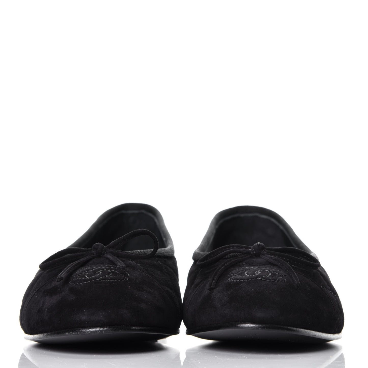 Suede Quilted Cap Toe CC Ballerina Flats 38 Black