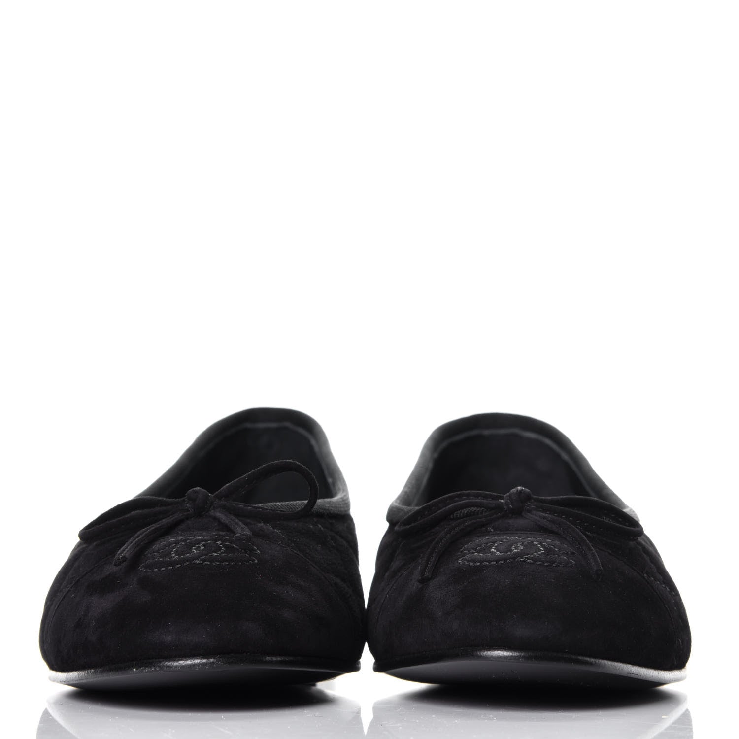 Chanel Suede Quilted Cap Toe CC Ballerina Flats 38 Black 2 of 9