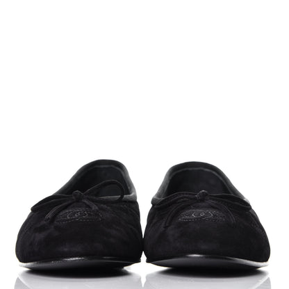 Chanel Suede Quilted Cap Toe CC Ballerina Flats 38 Black 2 of 9