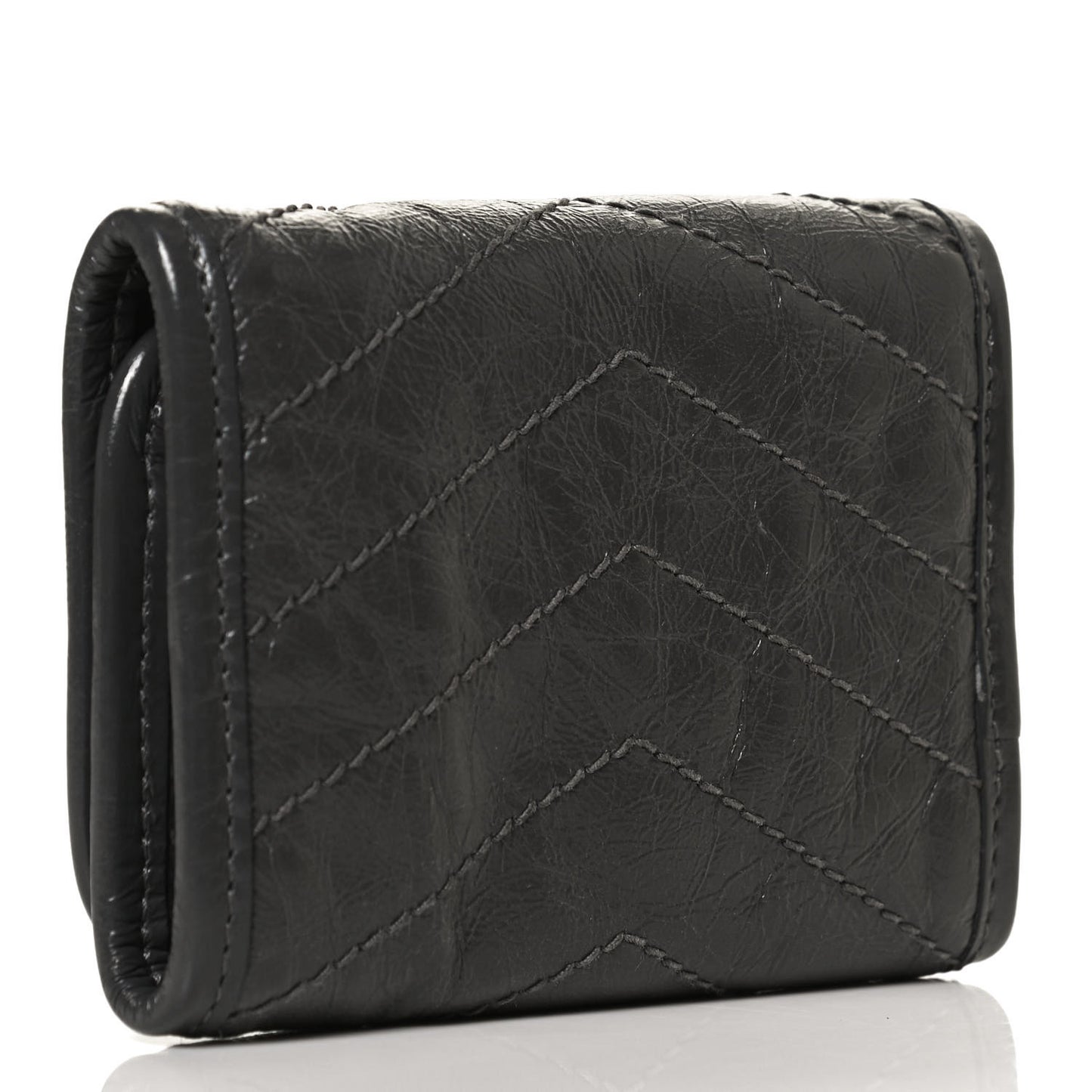 Crinkled Calfskin Matelasse Monogram Niki Compact Wallet Storm