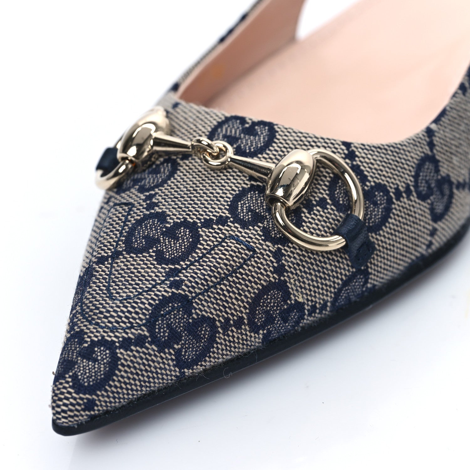 Gucci Monogram Horsebit Womens Slingback Ballet Flat 37 Beige Blue 9 of 10