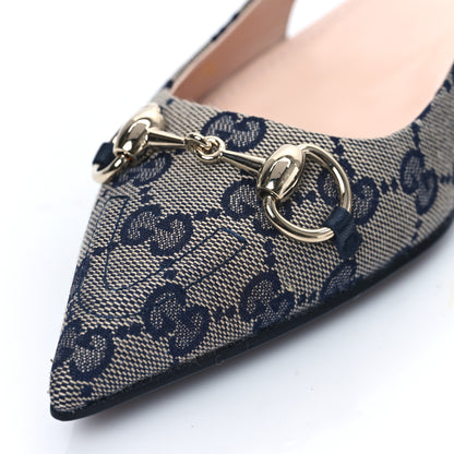 Gucci Monogram Horsebit Womens Slingback Ballet Flat 37 Beige Blue 9 of 10