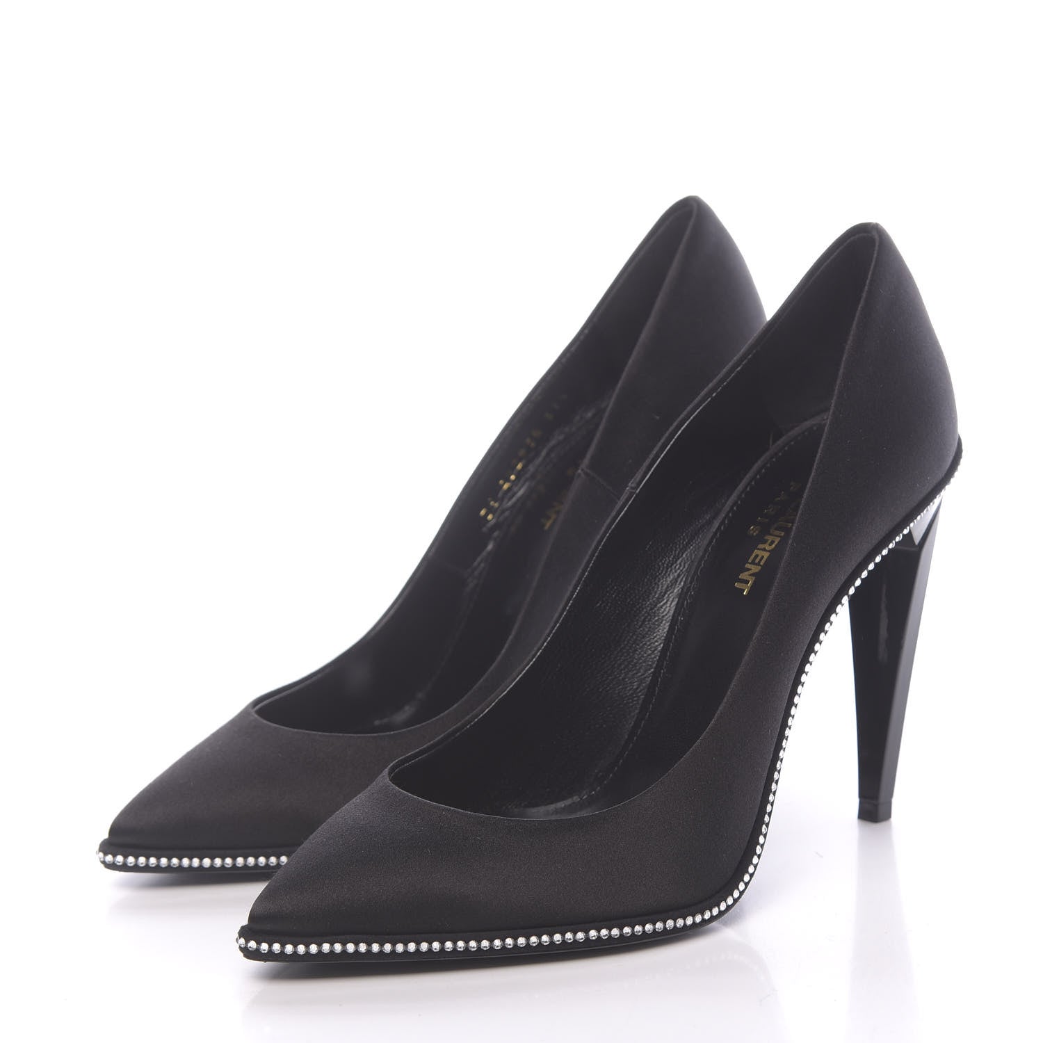 Saint Laurent Satin Crystal Embellished Freja 105 Pumps 37.5 Black 3 of 9
