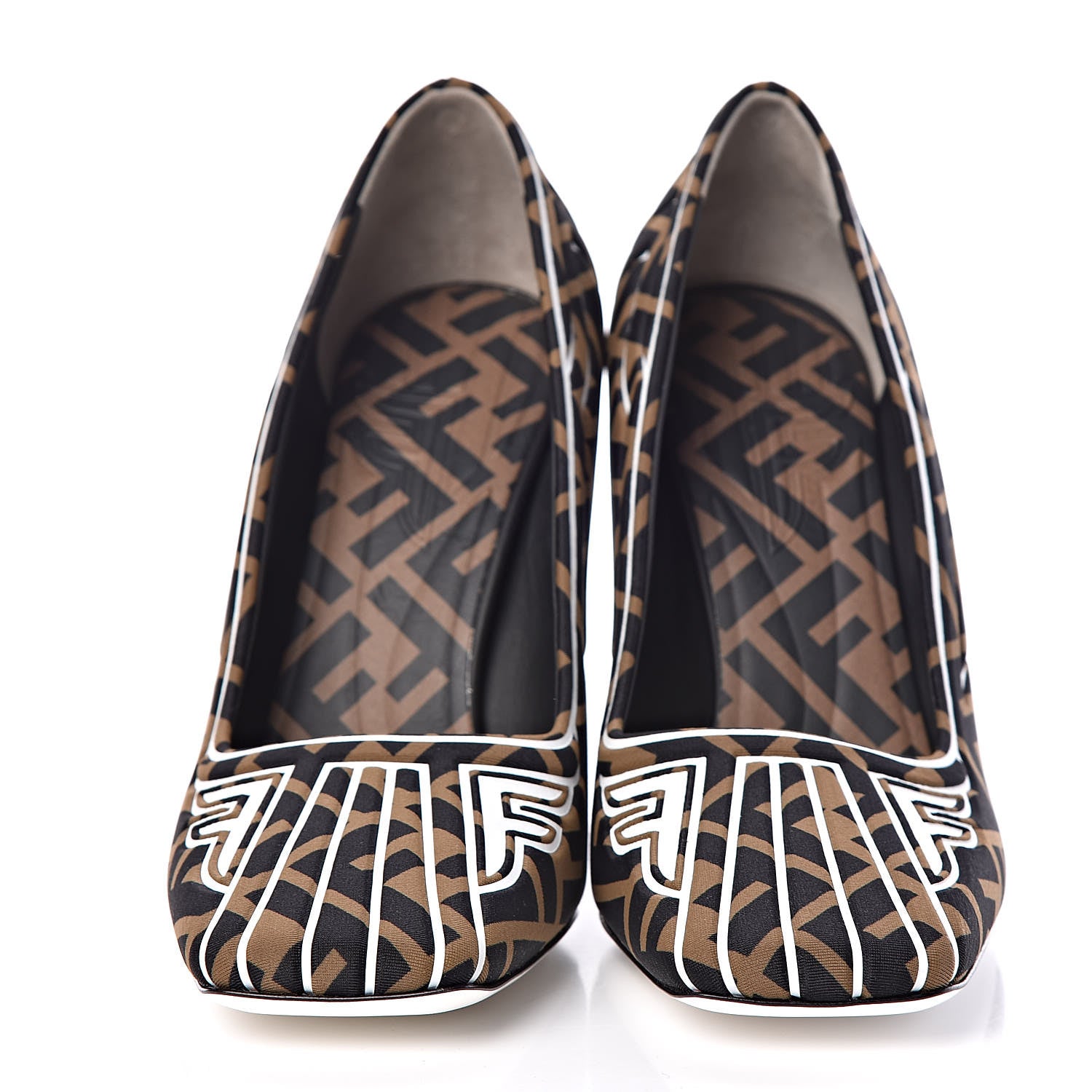Fendi Lycra Film FF FFreedom Decollete Pumps 38 Tobacco Moro White 2 of 8