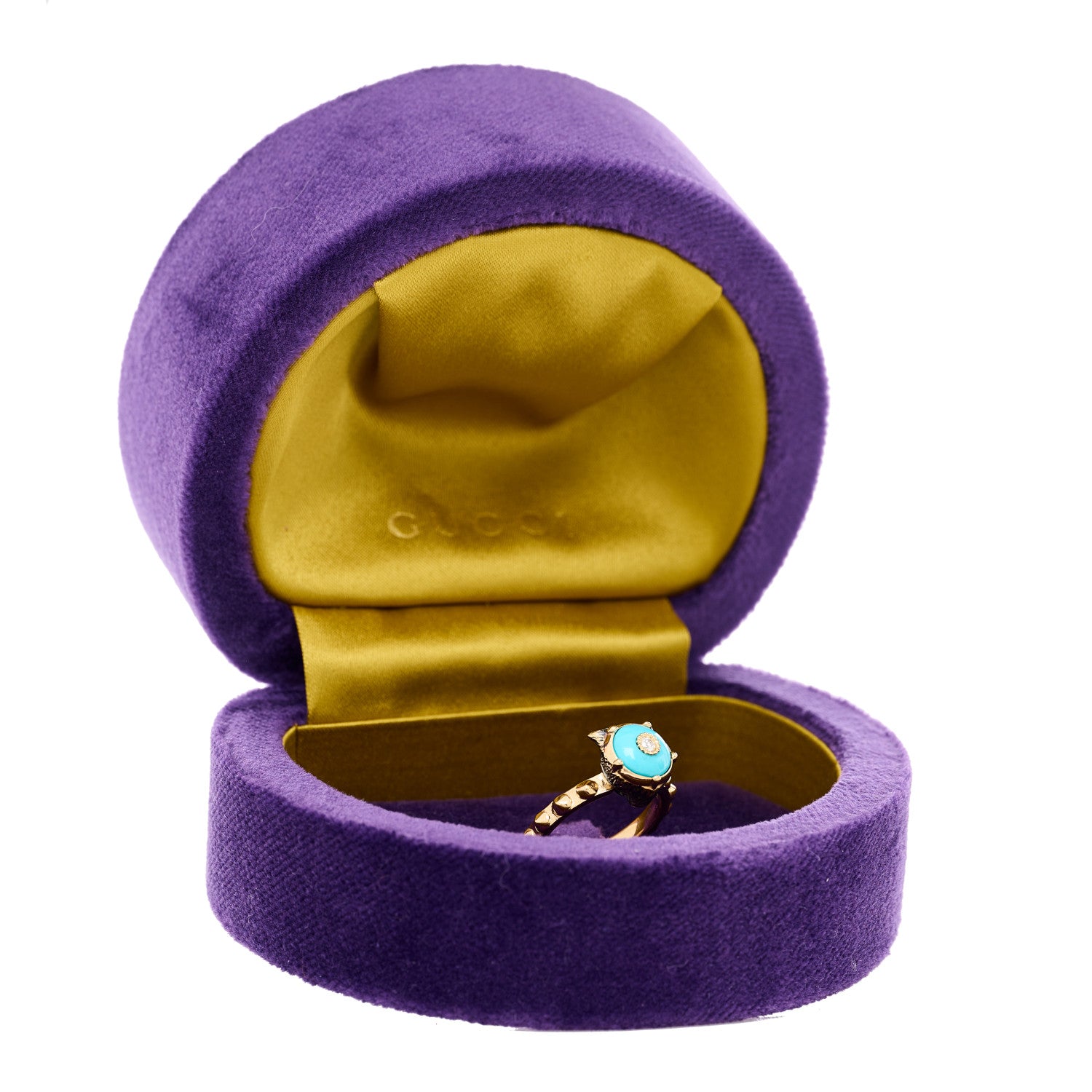 Gucci 18K Yellow Gold Turquoise Diamond Le Marche Des Merveilles Feline Ring 53 6.25 8 of 8