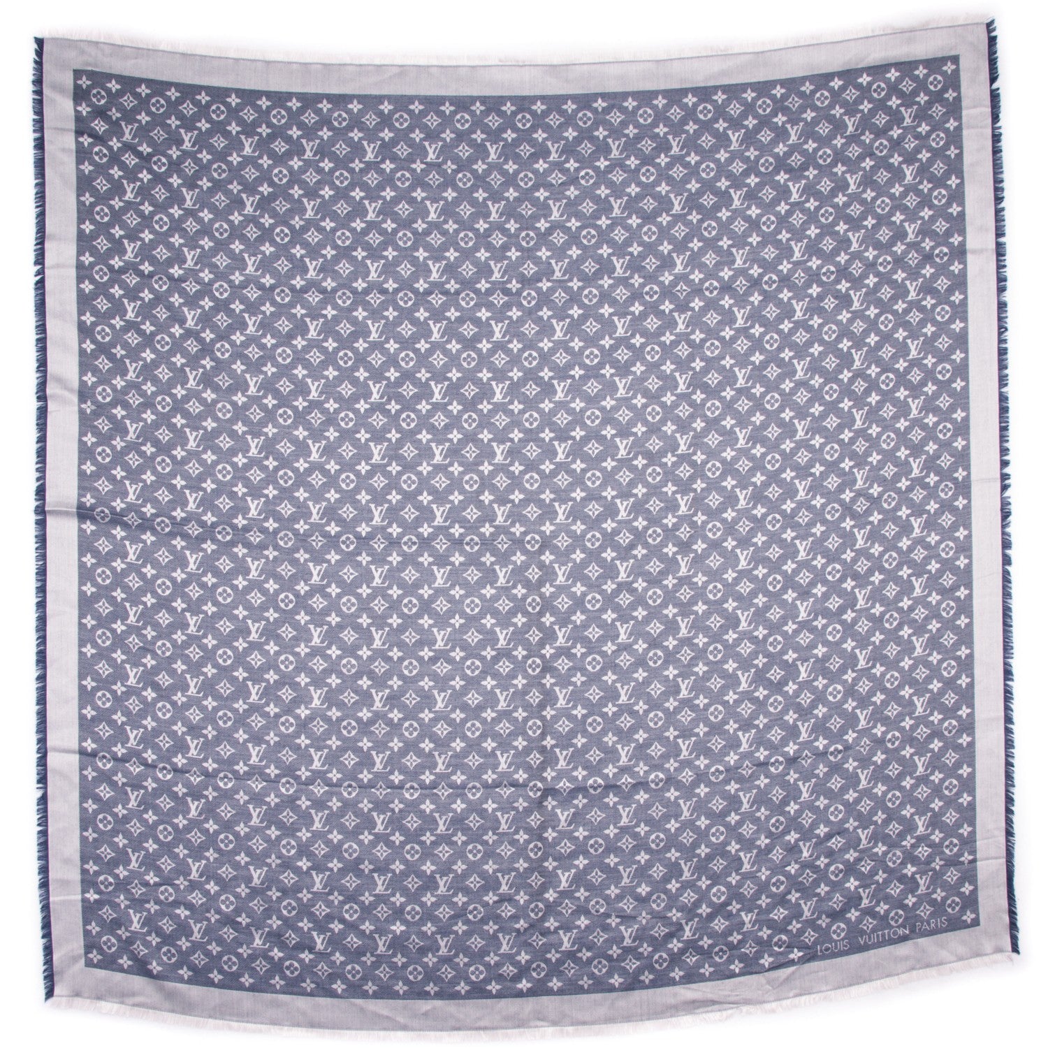 Louis Vuitton Wool Silk Monogram Denim Shawl Blue 3 of 5