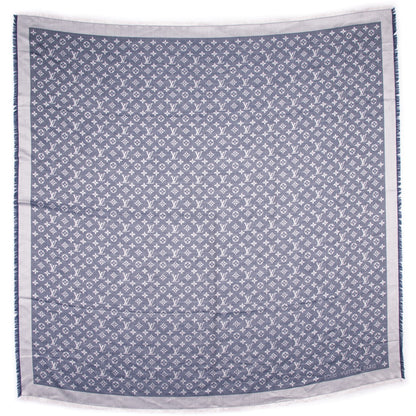 Louis Vuitton Wool Silk Monogram Denim Shawl Blue 3 of 5