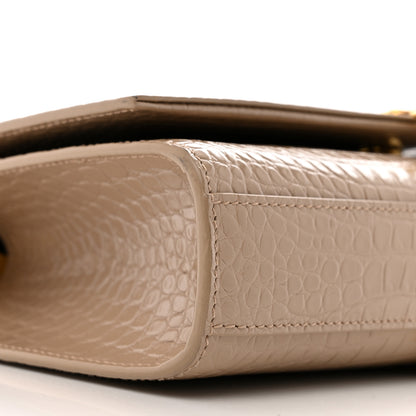 Saint Laurent Calfskin Crocodile Embossed Medium Classic Monogram Kate Tassel Satchel Dark Beige 8 of 11
