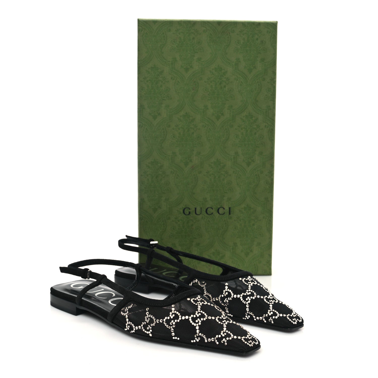 Gucci Tela Retino Kid Scamosciato Crystal GG Monogram Square Demi Ballet Flats 36.5 Black 8 of 8