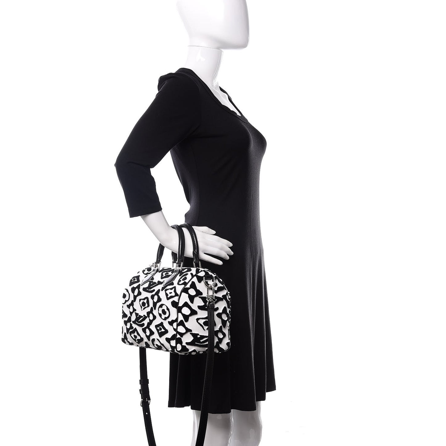 X UF Tufted Monogram Speedy Bandouliere 25 White Black