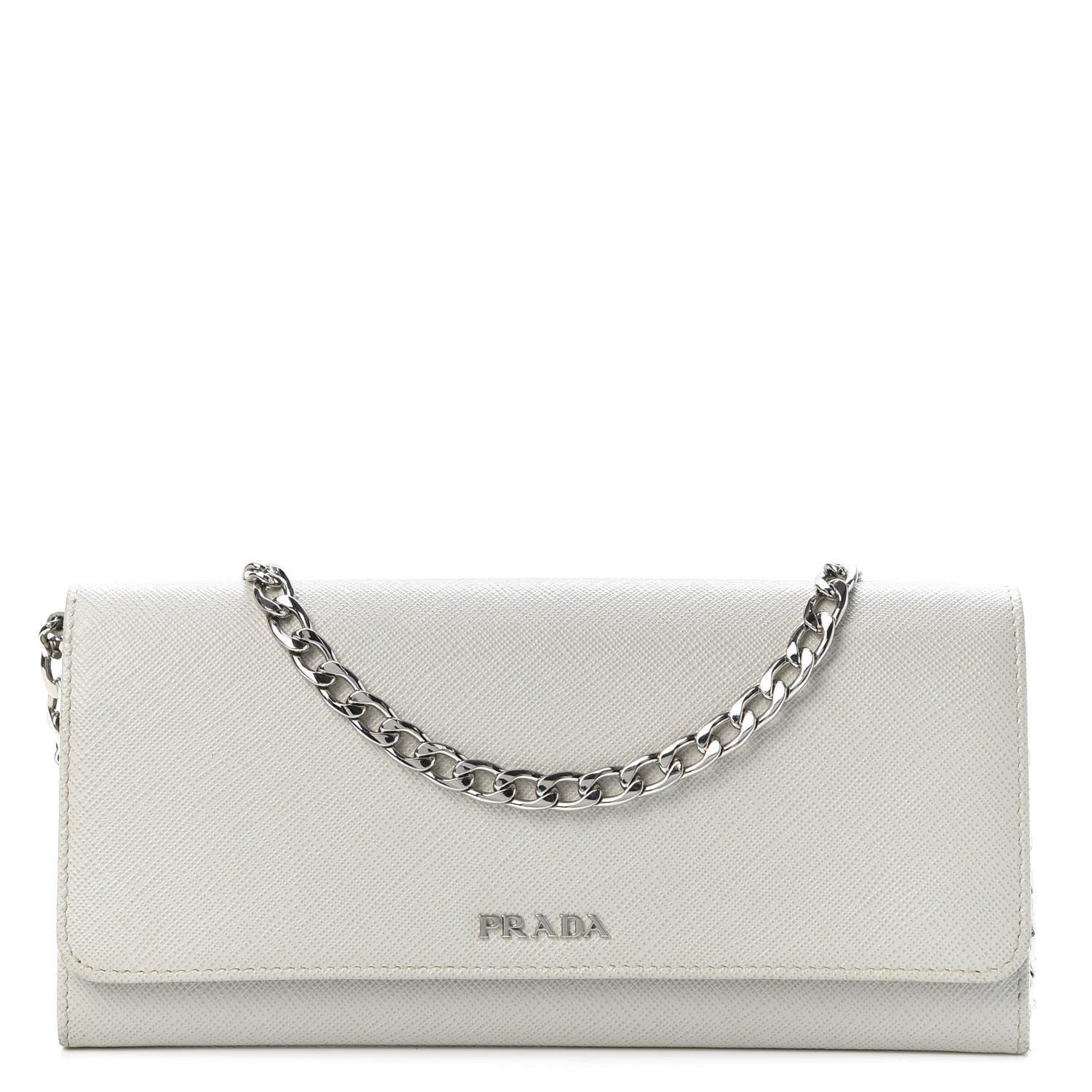 Prada Saffiano Bi-Color Chain Wallet Talco Black 1 of 9