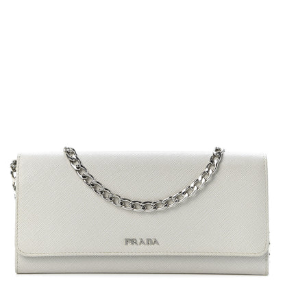 Prada Saffiano Bi-Color Chain Wallet Talco Black 1 of 9
