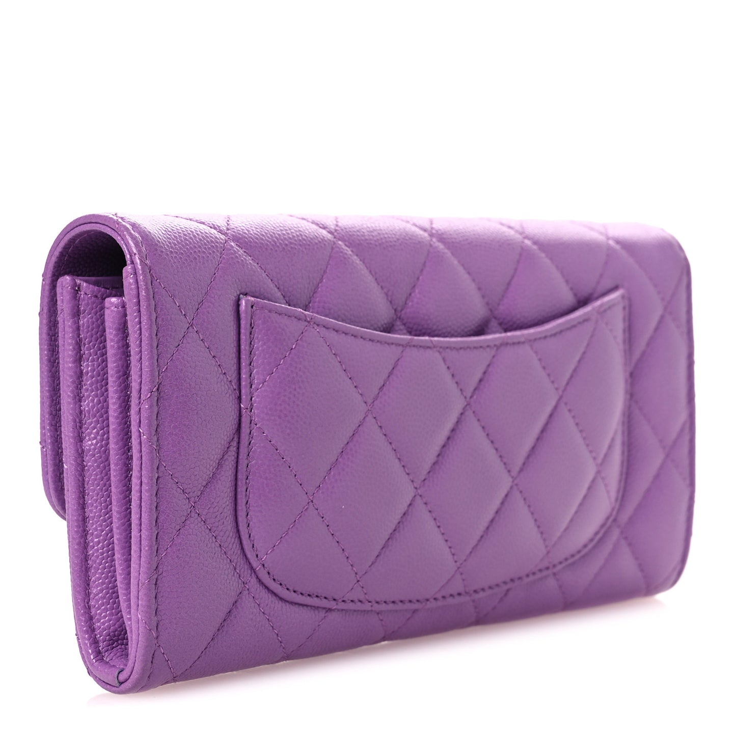 Caviar Quilted Large Gusset Flap Wallet Purple