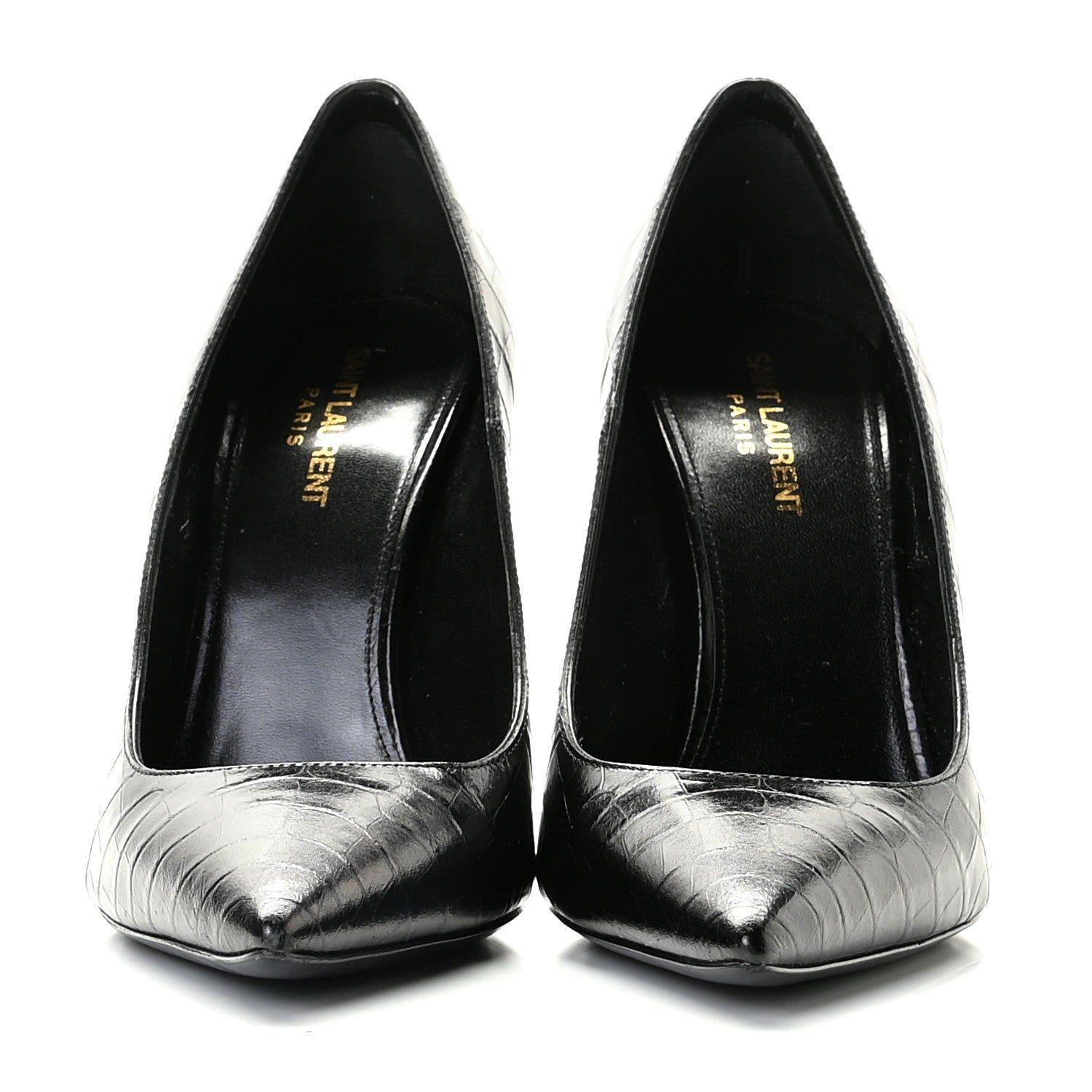 Saint Laurent Calfskin Crocodile Embossed Opyum 110 Pumps 40 Black 3 of 13
