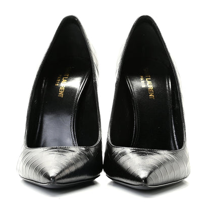 Saint Laurent Calfskin Crocodile Embossed Opyum 110 Pumps 40 Black 3 of 13
