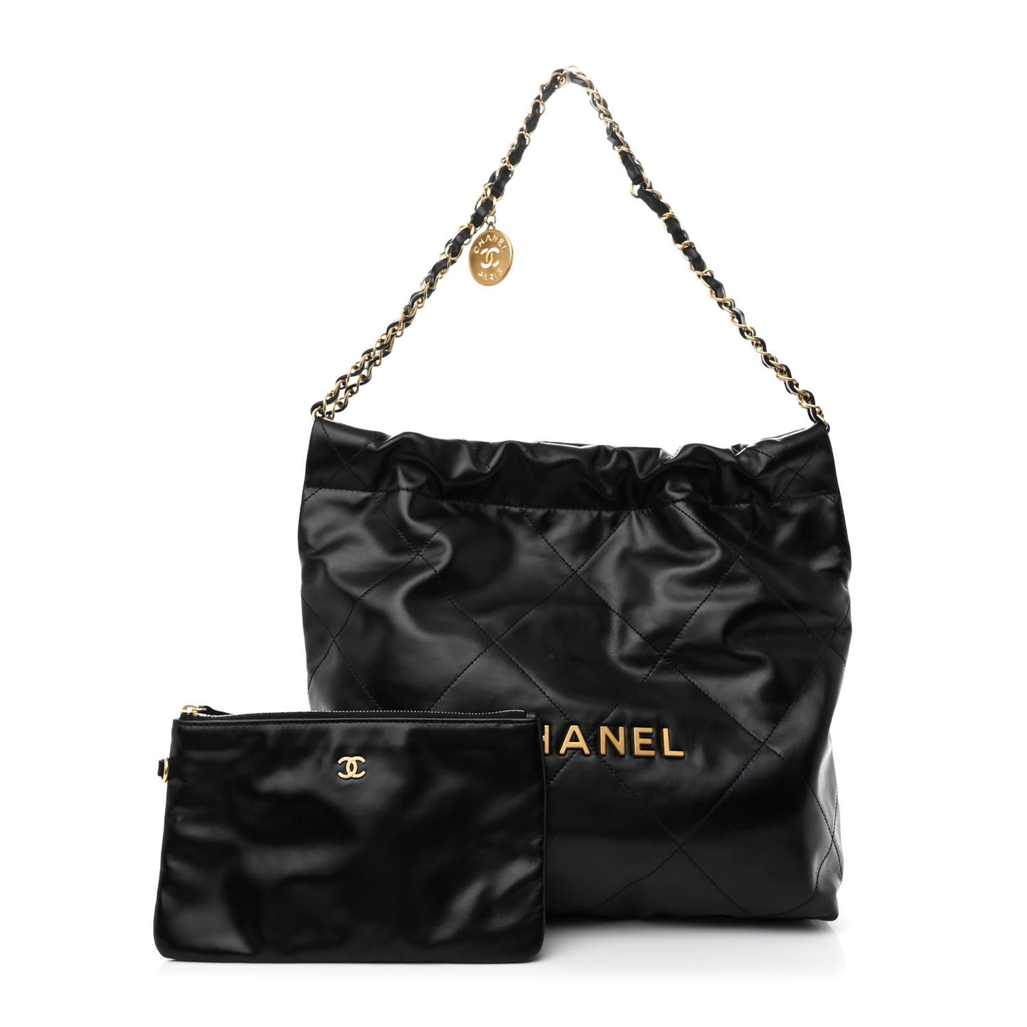 Shiny Calfskin Quilted Small Chanel 22 Black