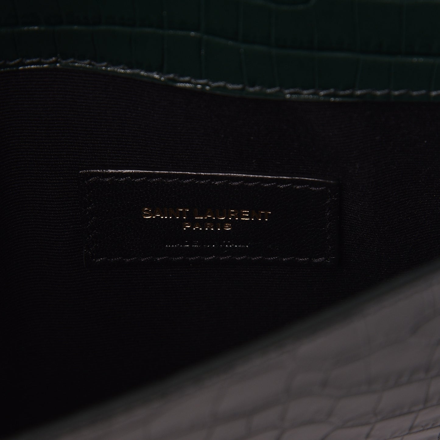 Calfskin Crocodile Embossed Uptown Monogram Clutch Dark Green
