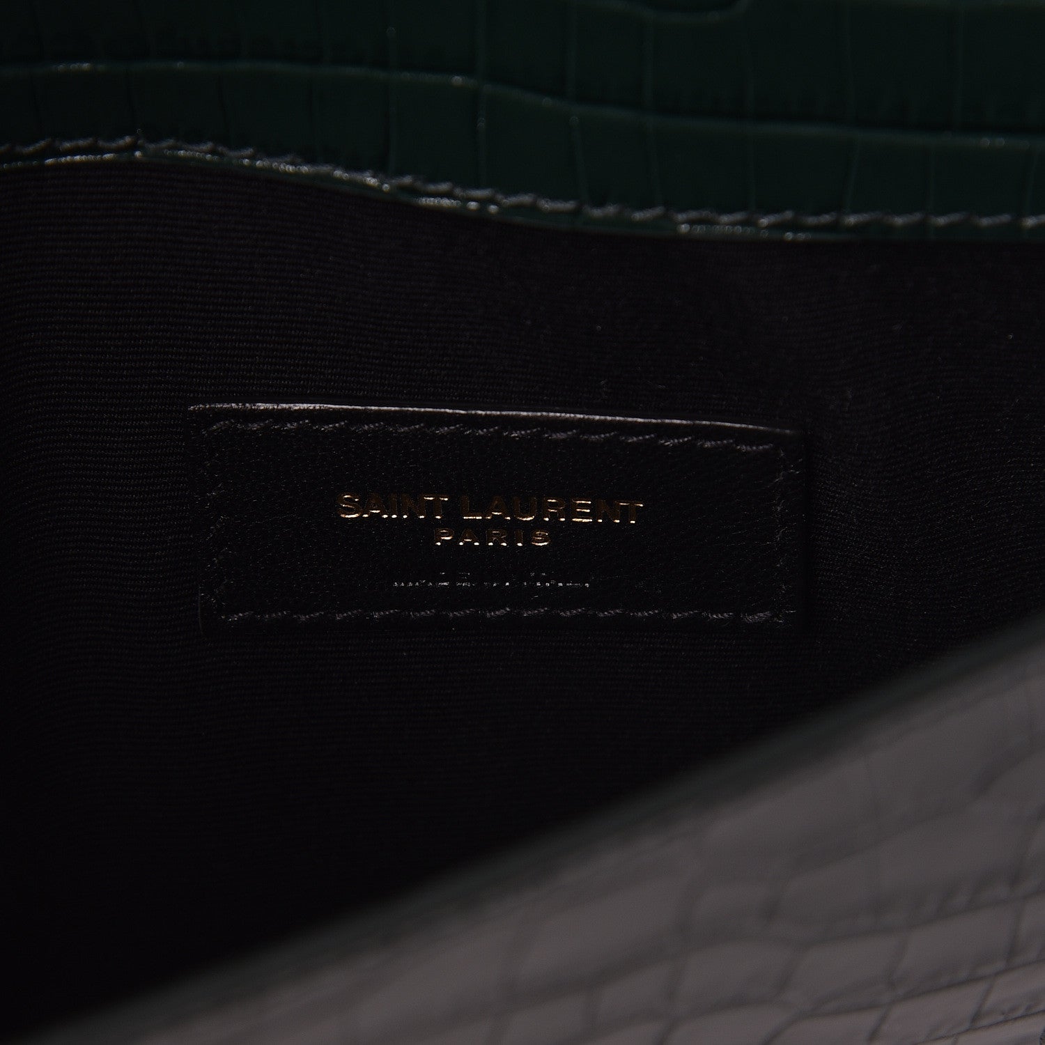 Saint Laurent Calfskin Crocodile Embossed Uptown Monogram Clutch Dark Green 6 of 7
