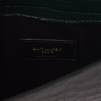 Saint Laurent Calfskin Crocodile Embossed Uptown Monogram Clutch Dark Green 6 of 7