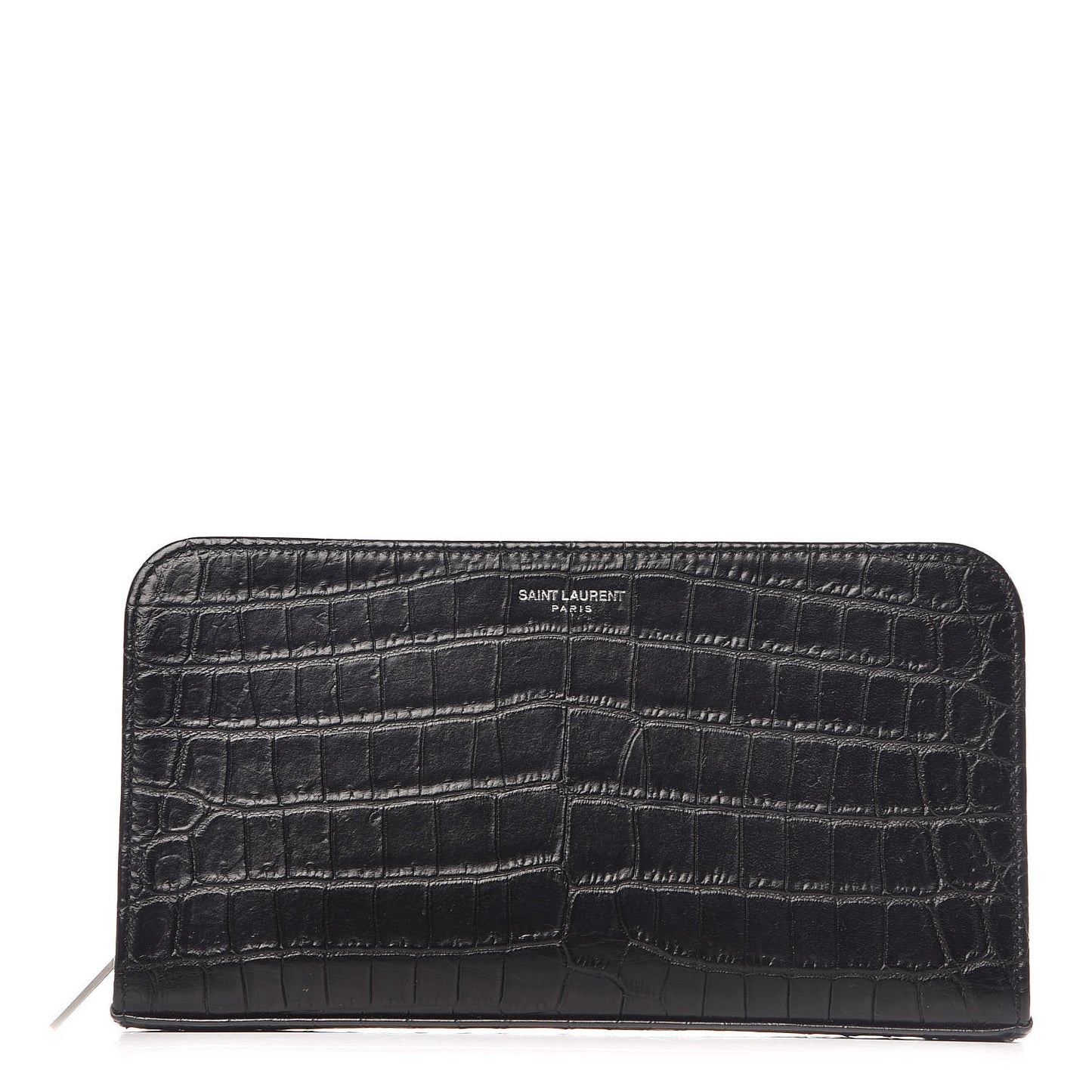 Calfskin Crocodile Embossed Mens Zip Around Continental Wallet Black