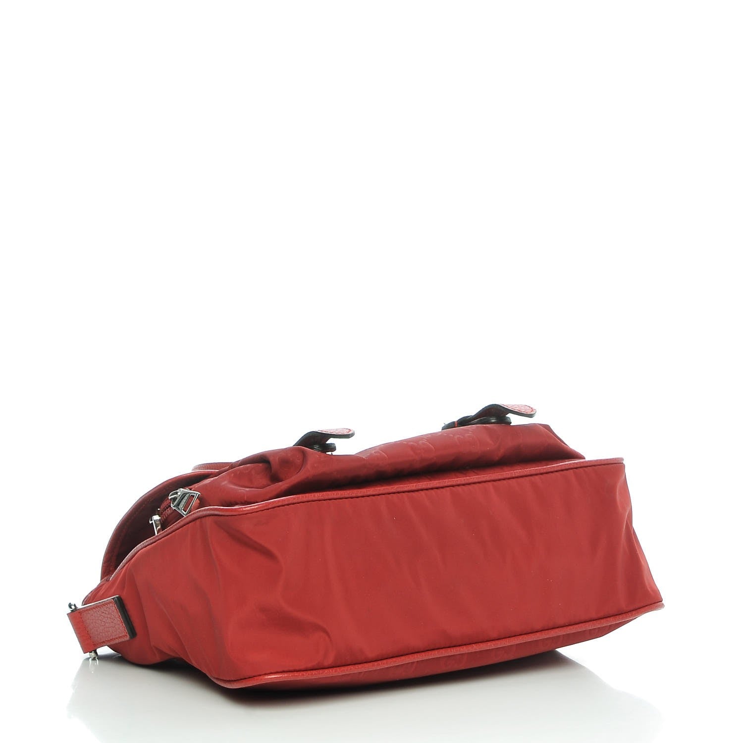 Gucci Nylon Monogram Double Buckle Flap Messenger Bag Vibrant Red 4 of 7