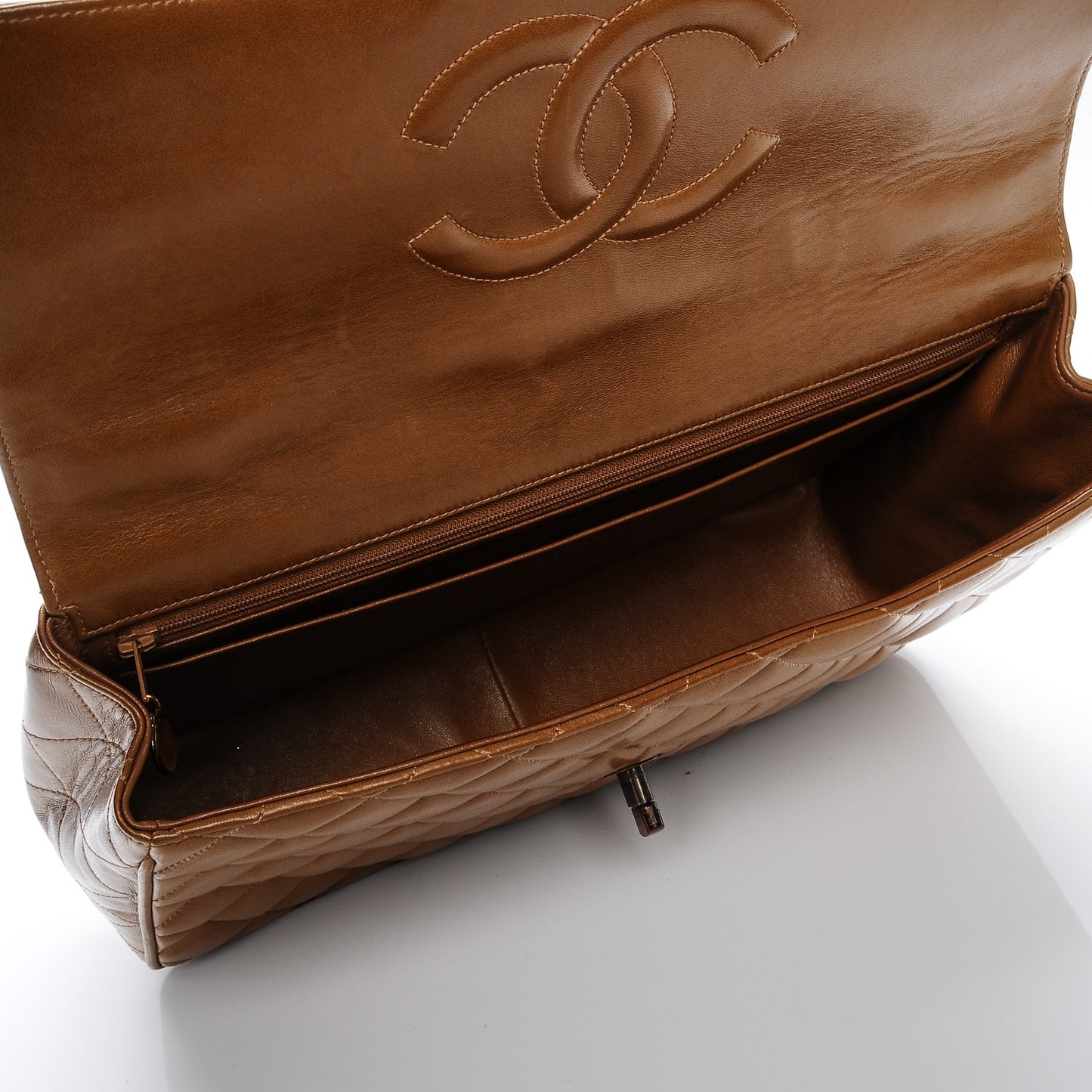Lambskin Quilted Bekko Jumbo Single Flap Dark Beige