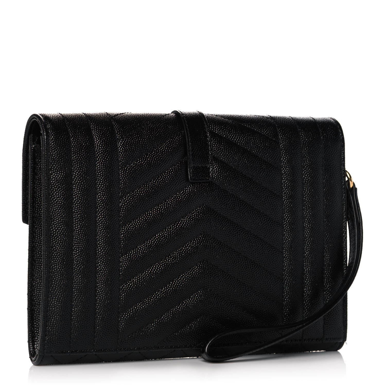 Saint Laurent Grain De Poudre Textured Mixed Matelasse Triquilt Monogram Clutch Black 3 of 12