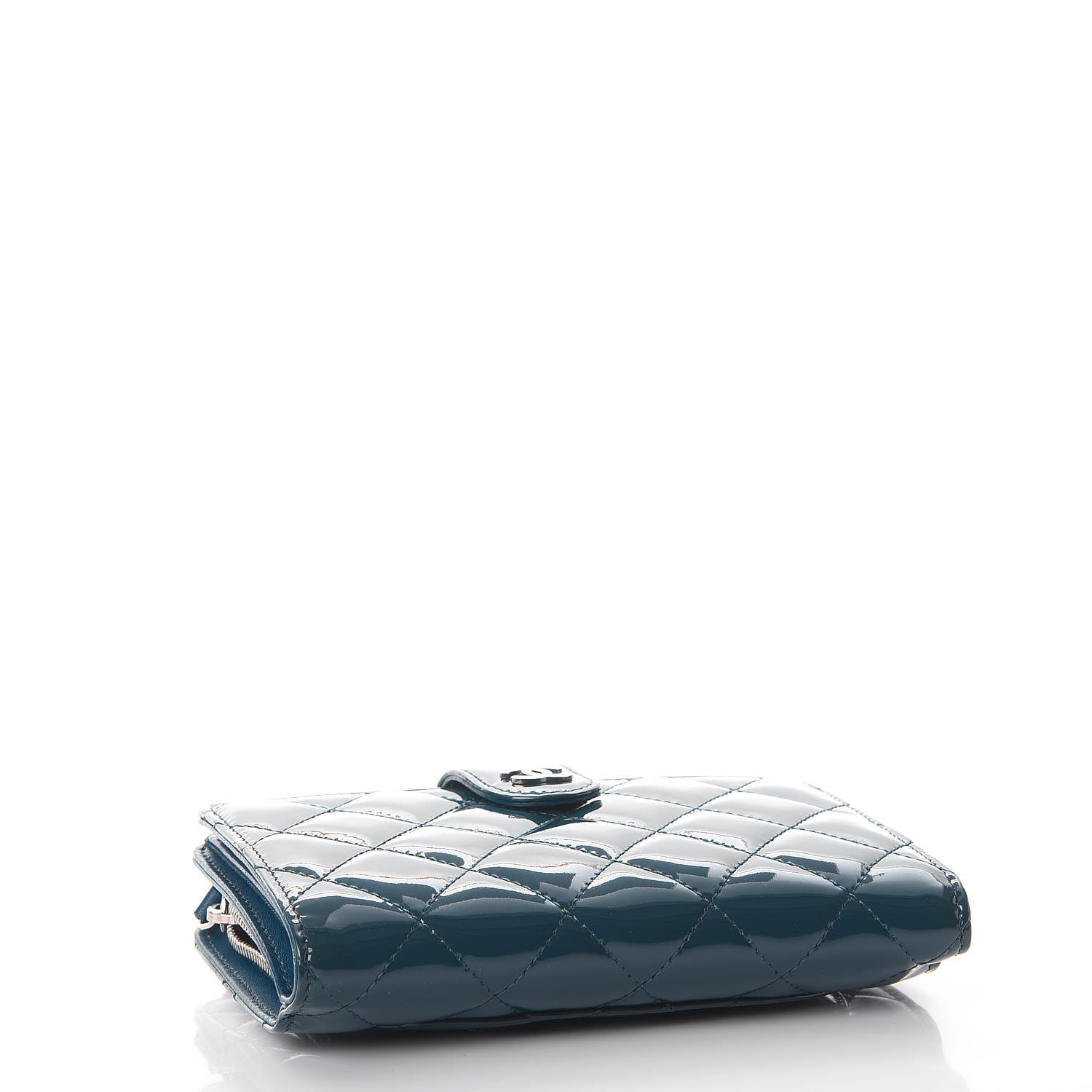 Chanel Patent Quilted Zip Pocket Wallet Blue 4 of 9