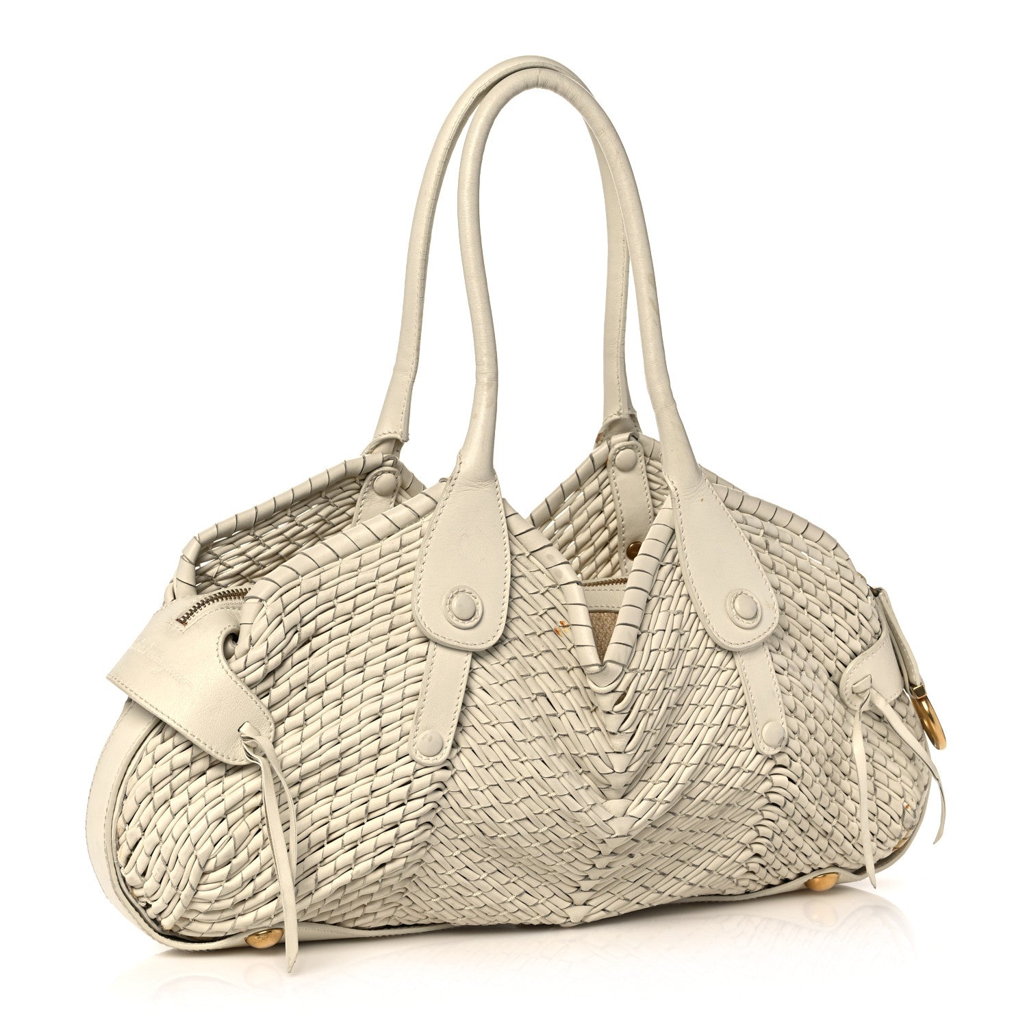 Salvatore Ferragamo Woven Calfskin Satchel White 2 of 17