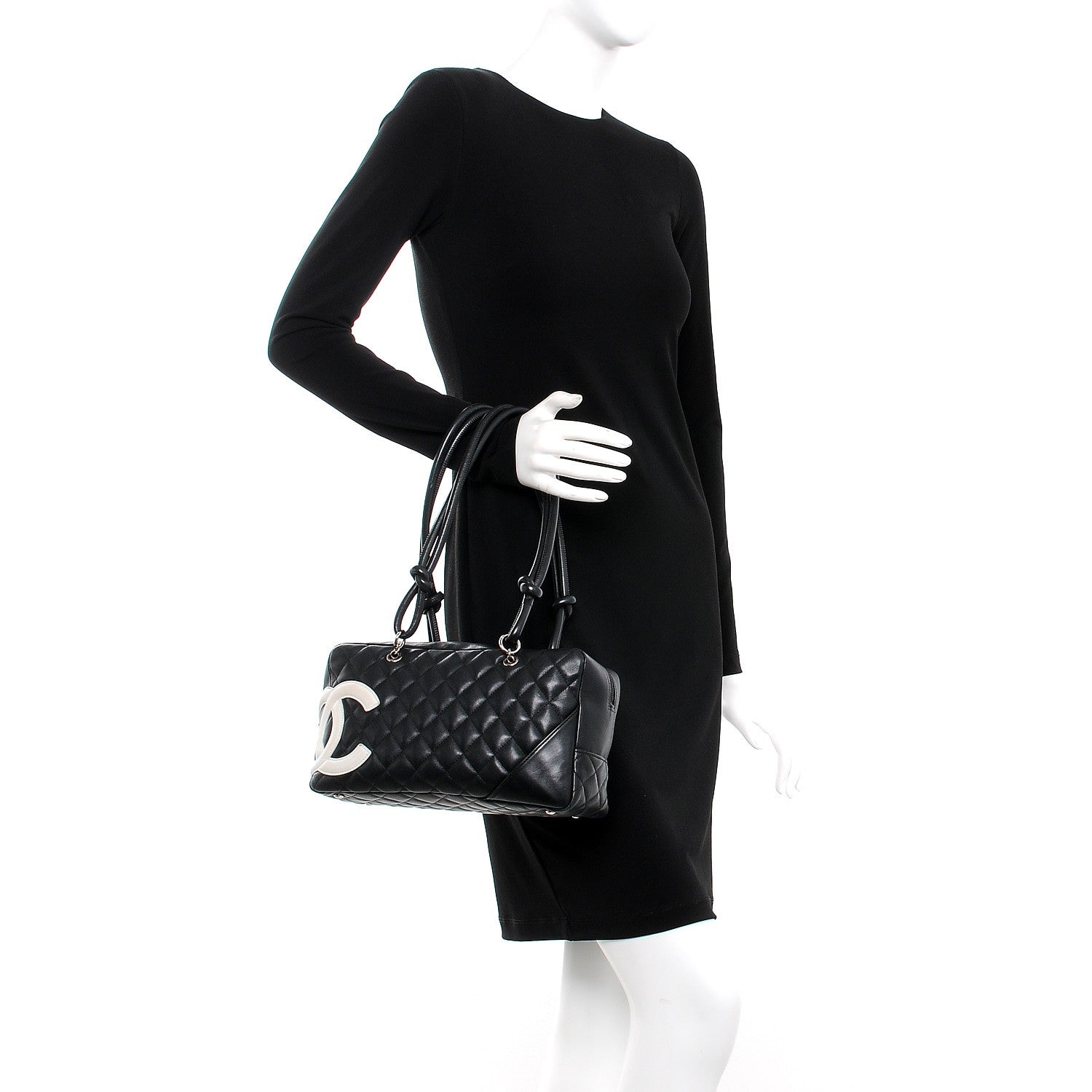 Chanel Calfskin Quilted Large Cambon Bowler Black White 2 of 15