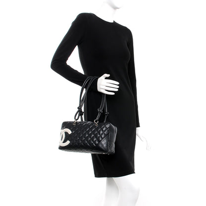 Chanel Calfskin Quilted Large Cambon Bowler Black White 2 of 15